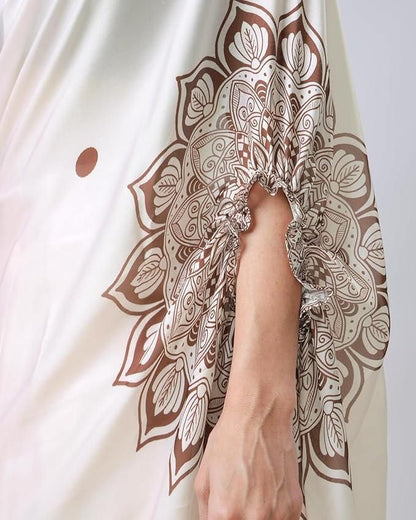 Satin Silk Printed Kaftan Saree With Unstitched Blouse